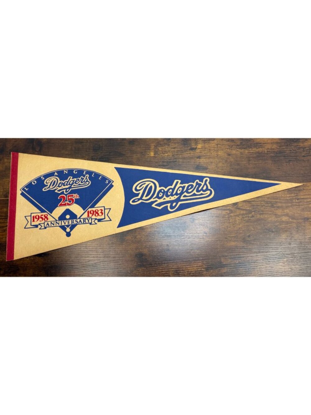 Los Angeles Dodgers 25th Anniversary Pennant Vintage Memorabilia 30 inches